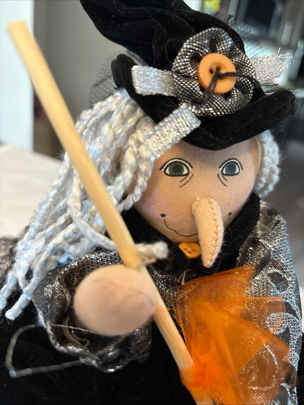 Vintage Halloween Fabric Witch Shelf Sitter